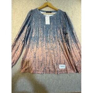 Automet Womens XL Blue Peach Ombre Pleated Puff Sleeve Smocked Cuff Top